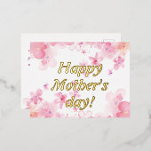 水色ピンクの白い花mothday wish 箔シーズンポストカード (正面/裏面)