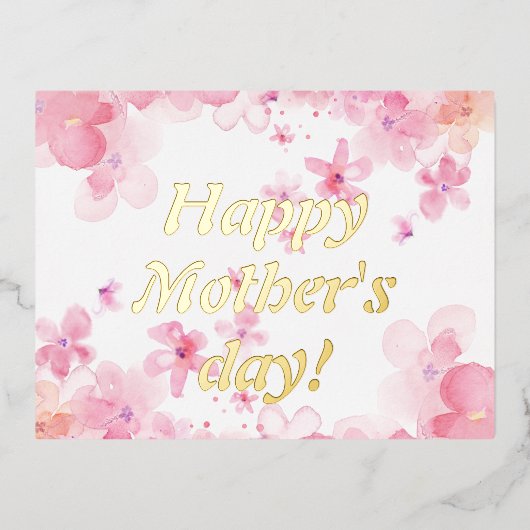 水色ピンクの白い花mothday wish 箔シーズンポストカード (正面)