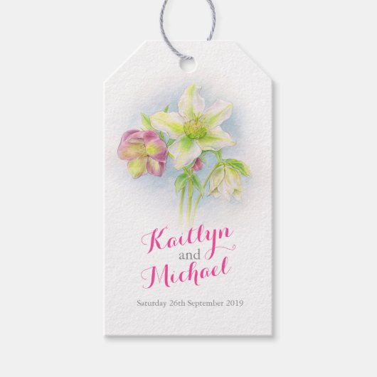 水色ピンクの緑のヘレボレス結婚式のギフトタグ ギフトタグ (正面)