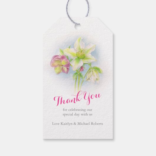 水色ピンクの緑のヘレボレス結婚式のギフトタグ ギフトタグ (裏面)