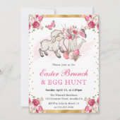 水色ピンクの花かわいい子羊のイースターブランチ 招待状 (正面)