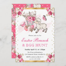 水色ピンクの花かわいい子羊のイースターブランチ