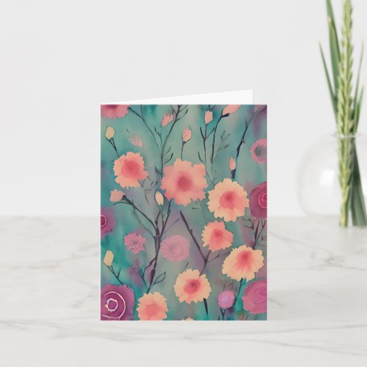 水色ピンクの花をカスタマイズ カード (正面)