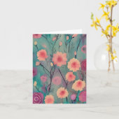 水色ピンクの花をカスタマイズ カード (黄色い花)