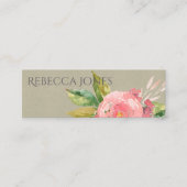 水色ピンクの花緑の葉のアドレス スキニー名刺 (正面)