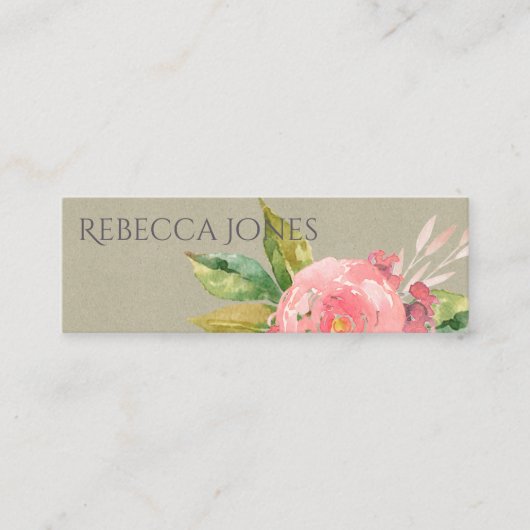 水色ピンクの花緑の葉のアドレス スキニー名刺 (正面)