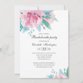 水色ピンクの花。フローラバチェロレッテ 招待状 (正面)