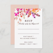 水色ピンクの花。フローラ庭園の結婚式 出欠カード (正面/裏面)