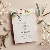 水色ピンクの薄紫黄色の緑のフローラ 招待状