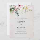 水色ピンクの薄紫黄色の緑のフローラ 招待状 (正面)