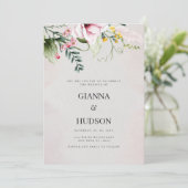 水色ピンクの薄紫黄色の緑のフローラ 招待状 (スタンド正面)