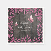 水色ピンクの蝶の赤ちゃん女の子バビシャワー スタンダードカクテルナプキン (正面)