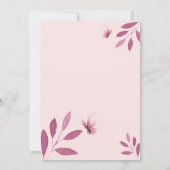 水色ピンクの蝶の赤ちゃん女の子バビシャワー 招待状 (裏面)