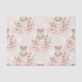 水色ピンクの赤ちゃん女の子テディベアブロック 薄葉紙