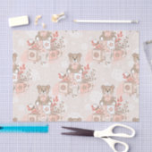 水色ピンクの赤ちゃん女の子テディベアブロック 薄葉紙 (クラフト)