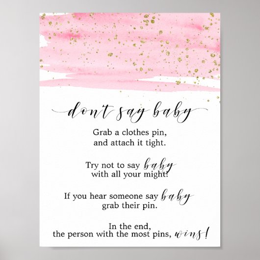 水色ピンクの赤面と金ゴールド言わないベビー標識 ポスター (正面)