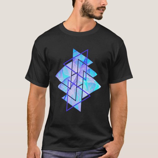 水色ピンクの青い煙のジオメモダントリパターン Tシャツ (正面)