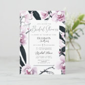 水色ピンクの黒い蘭の花のブライダルシャワー 招待状 (スタンド正面)
