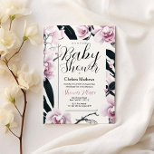 水色ピンクの黒い蘭の花ベビーシャワー 招待状