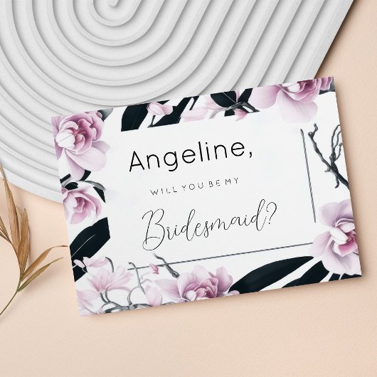 水色ピンクの黒い蘭の花Bridesmaid 招待状