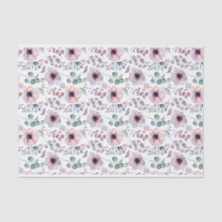 水色ピンクアネモンとユーカリ模様 薄葉紙