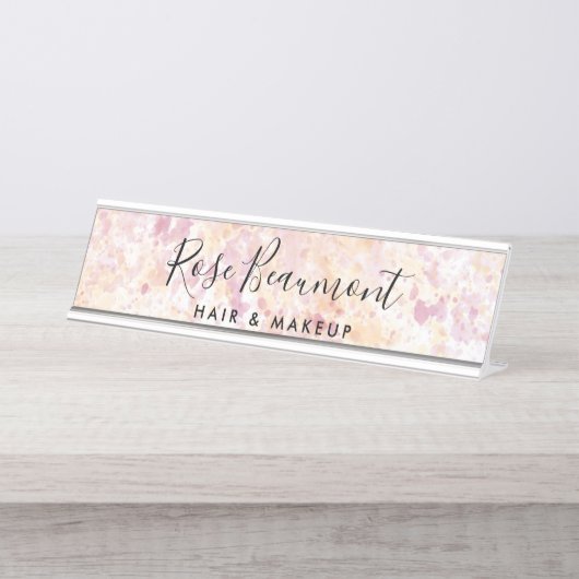 水色ピンクイエロースクリプト署名名プレート デスクネームプレート (正面)