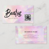 水色ピンクエレガントのホロフェミニングラガーリーフィー 名刺 (正面/裏面)