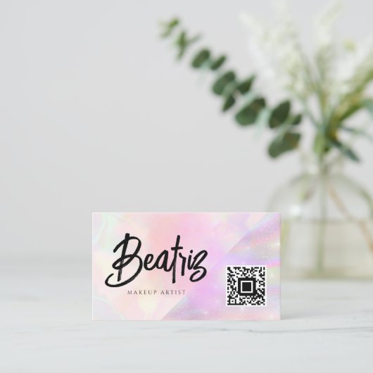 水色ピンクエレガントのホロフェミニングラガーリーフィー 名刺 (スタンド正面)