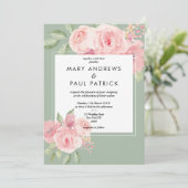 水色ピンクエレガントミントグリーンフローラ結婚ズ 招待状 (スタンド正面)