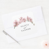 水色ピンクオーキッドトロピカルパラダイス結婚ズ スクエアシール (封筒)