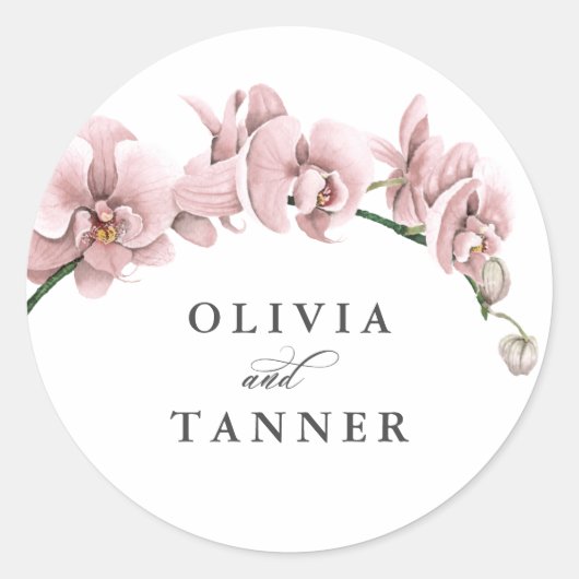 水色ピンクオーキッドトロピカルパラダイス結婚ズ ラウンドシール (正面)
