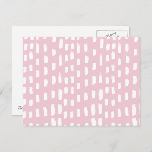 水色ピンクガーリーの白いブラシストローク ポストカード (正面/裏面)