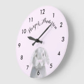 水色ピンクグレーバニーラビット名付き ラージ壁時計 (傾斜)