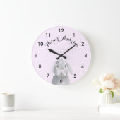 水色ピンクグレーバニーラビット名付き ラージ壁時計 (ホーム)