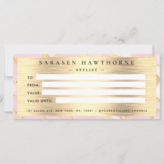 水色ピンクゴールドフォイルギフト証明書券 (裏面)