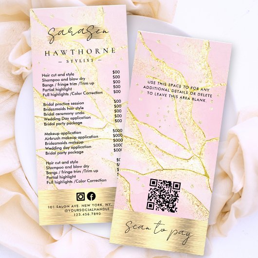 水色ピンクゴールドフォイル価格リストスキャンペイQR ラックカード