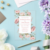 水色ピンクスクリプトフローラ結婚開花 アクリル招待状 (インサイチュ (ウェディング))