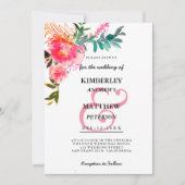 水色ピンクティール（緑がかった色）アンパサンド結婚フローラ 招待状 (正面)