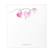 水色ピンクハートパーソナライズされた文房具なし ノートパッド (正面)