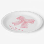 水色ピンクハート弓女の赤ちゃんシャワー ペーパープレート (アングル)