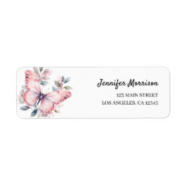 水色ピンクバタフライベビーシャワーアドレス ラベル