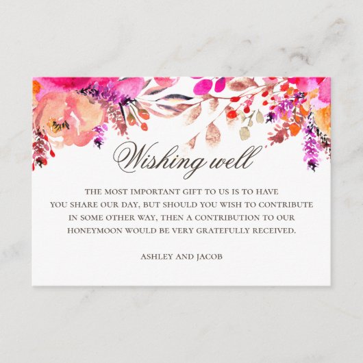 水色ピンクパープル結婚フローラの願い エンクロージャーカード (正面)