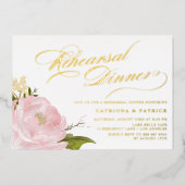 水色ピンクピーニーリハーサルディナー金ゴールド 箔招待状 (正面)