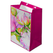 水色ピンクフローラピンク牡丹ホワイトフローラ ミディアムペーパーバッグ (正面アングル)