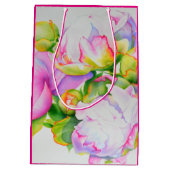 水色ピンクフローラピンク牡丹ホワイトフローラ ミディアムペーパーバッグ (裏面)