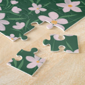 水色ピンクフローラ植物性ダークグリーンデザイン ジグソーパズル (側面)