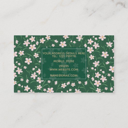 水色ピンクフローラ植物性ダークグリーンデザイン 名刺 (裏面)