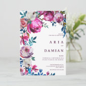 水色ピンクブルーパープルホワイトフローラ結婚ズ 招待状 (スタンド正面)