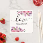 水色ピンクボホフローラと羽結婚の スタンダードカクテルナプキン (インサイチュ)