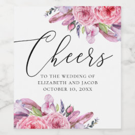 水色ピンクボホフローラ結婚羽 ワインラベル